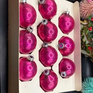 Vintage USA Hot Pink Glass  Ornament Set of 10